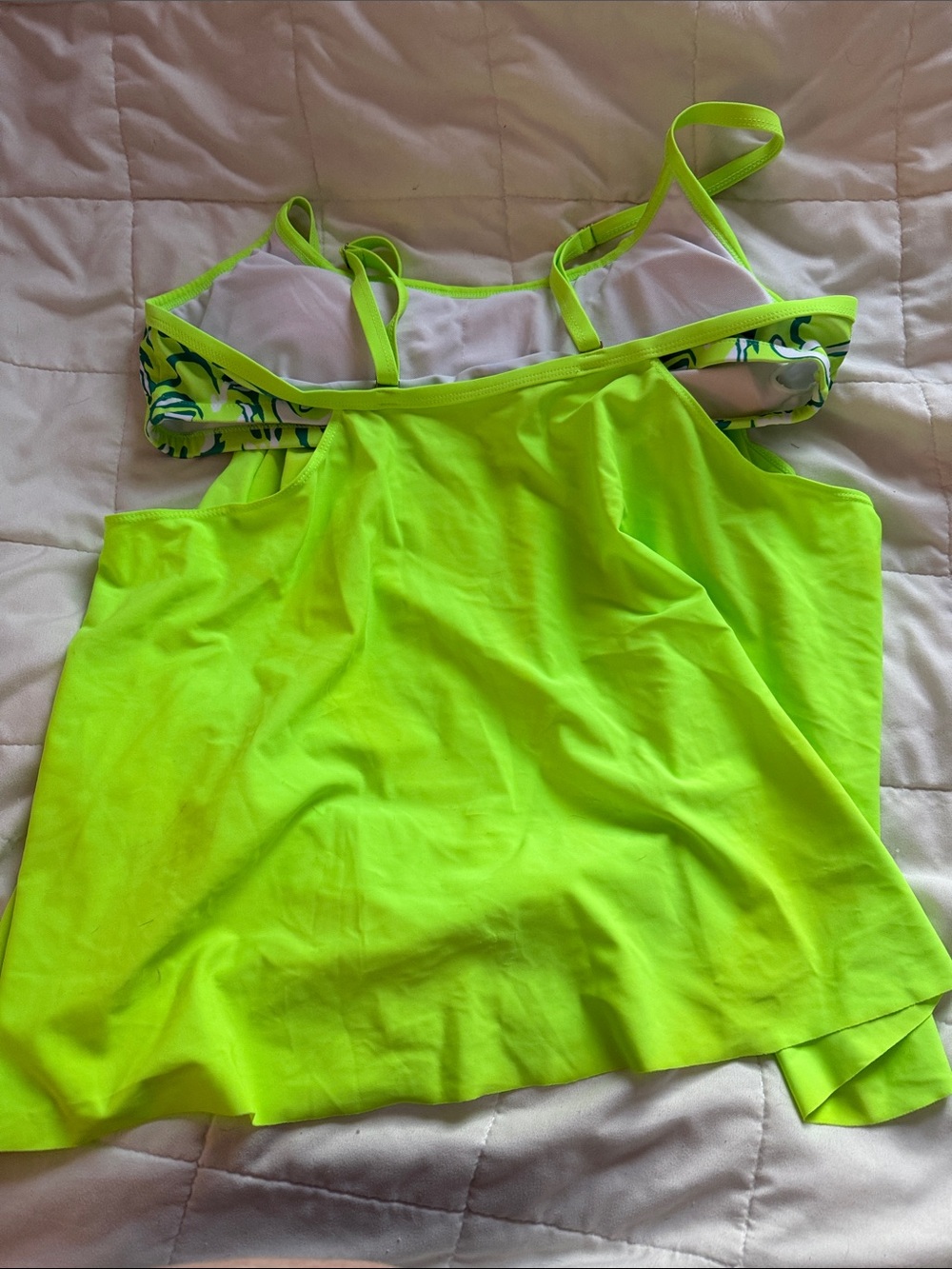 Neon Lime Camisole Swim Tank Patterned Cups - Picture 3 of 3